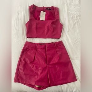 Pink leather matching set